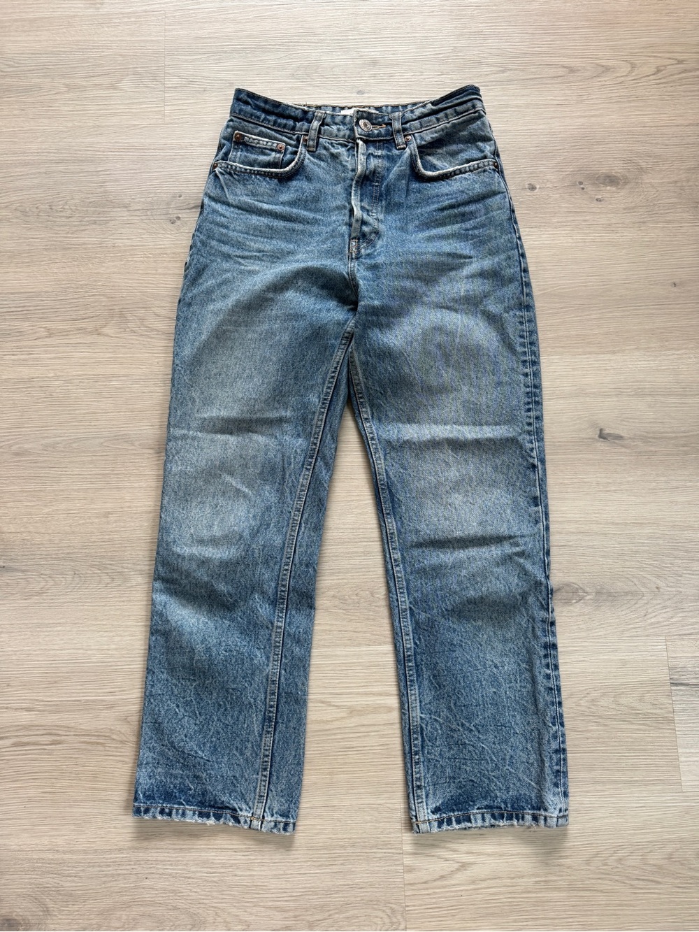 Zara Acid Wash High Rise Straight Leg Jeans Women’s Size 4 Cropped Y2K